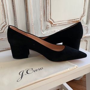 NEW J. Crew Pointed Block-Heel Pumps in Black Suede - Size 9 - AB064